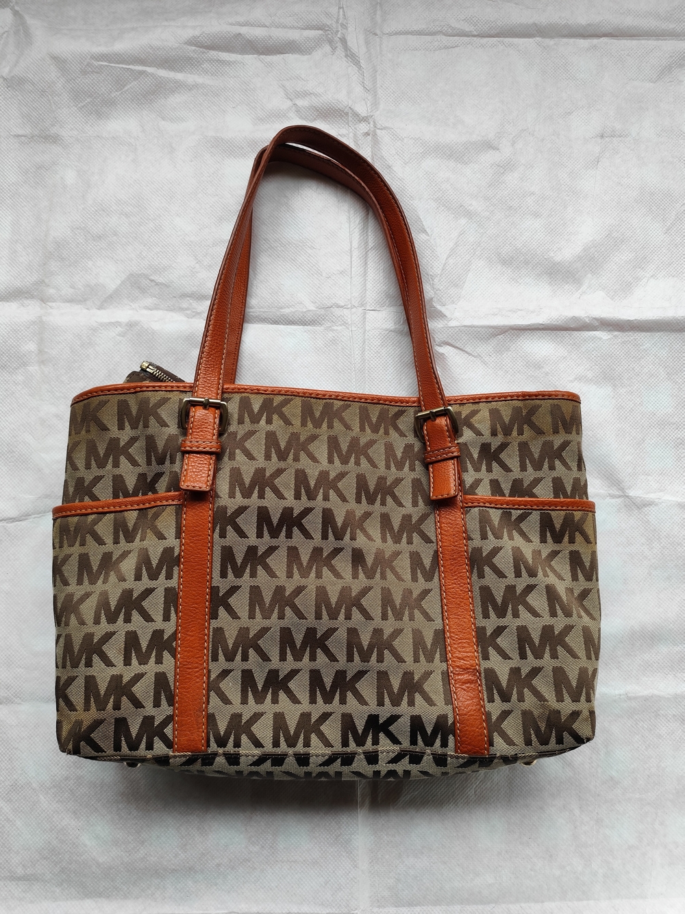 Michael Kors Signature MK Monogram Tote - Brown & Cognac